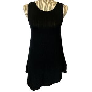 Luxe Black Asymmetrical Hem Sleeveless Long Tank Tunic Top Women Sz Sm